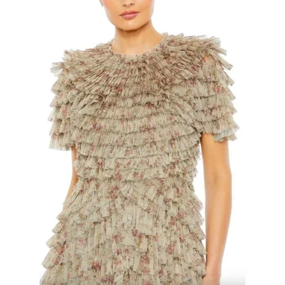 Anthroopologie Mac Duggal 8017 Floral Ruffle Short Sleeve Dress $798 Size 18
